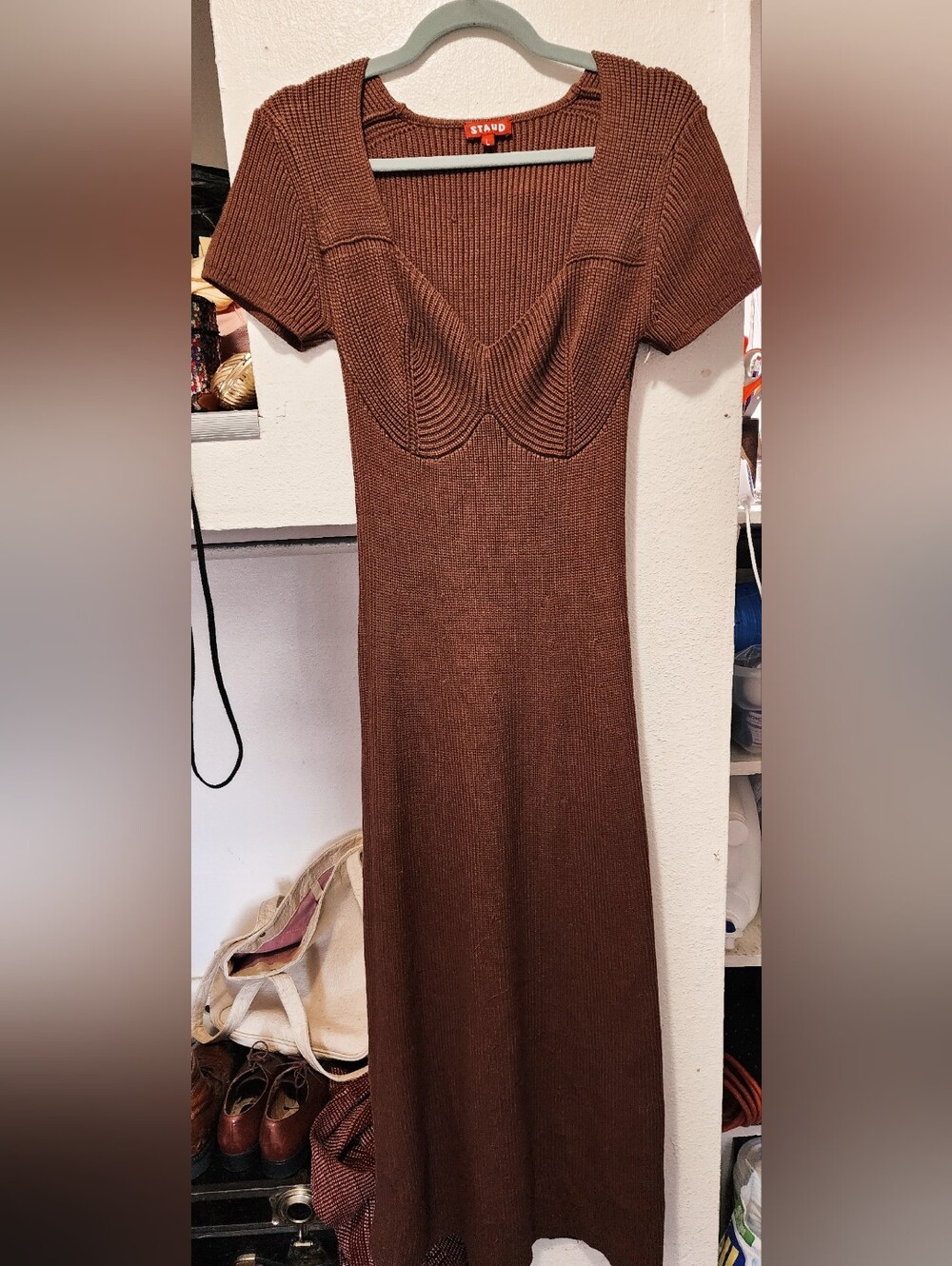 "STAUD" WOMEN'S KNIT MAXI DRESS - CHOCOLATE